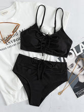 Traje de baño bikini plisado de color sólido sexy